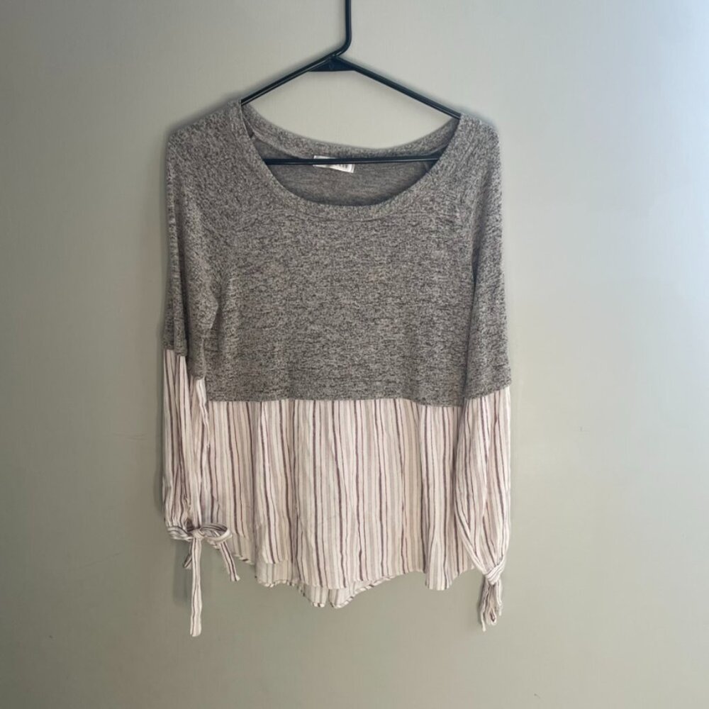 DownEast Layered Look Striped Long Sleeve Top Gray‎ Knit Mixed Media Medium